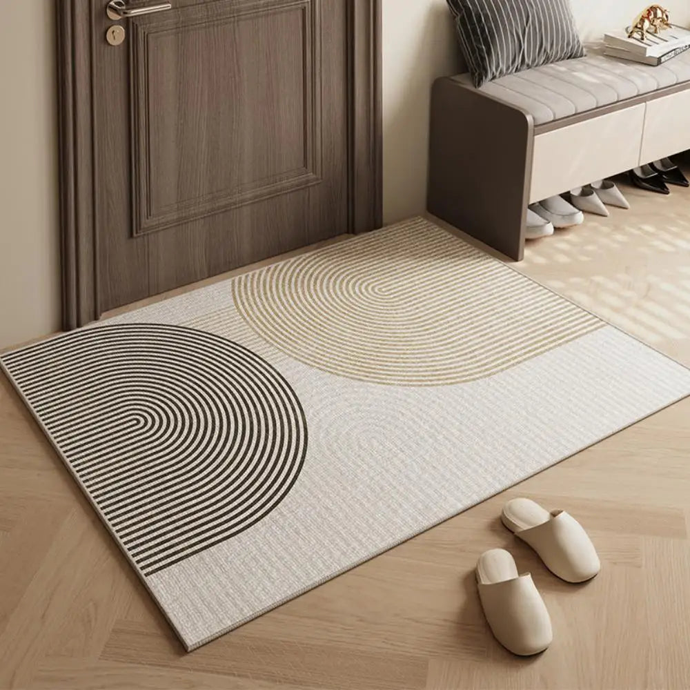 tapis d'accueil beige clair moderne rayures horizontales antidérapant salon entrée maison décoratif polyester