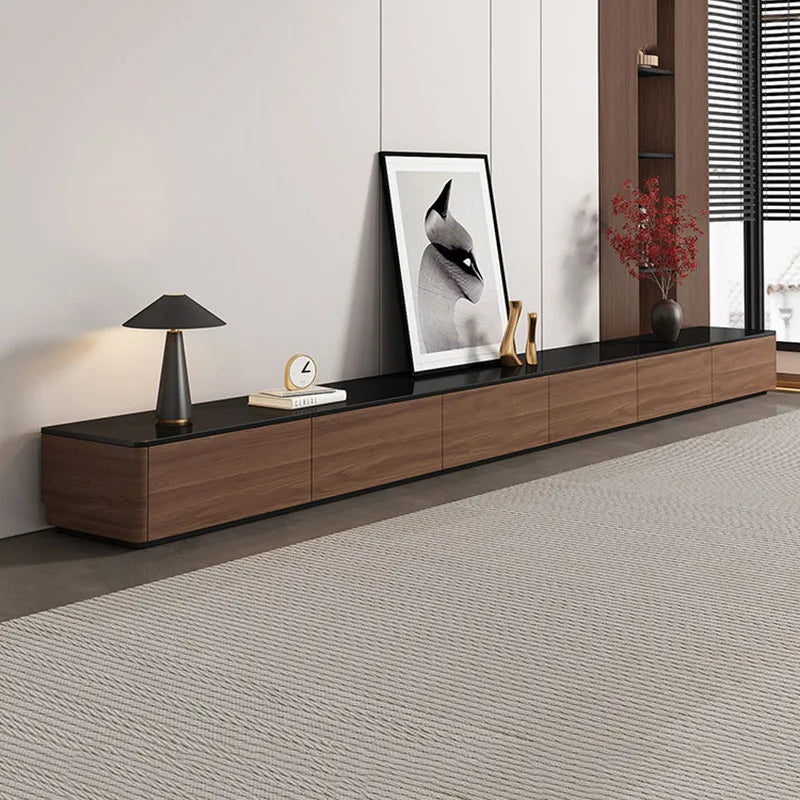 meuble tv bois massif noir moderne tiroirs rangement salon bois foncé