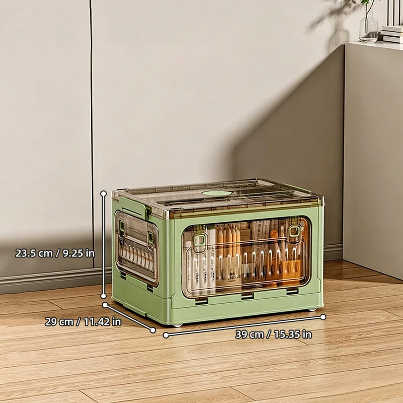 boîtes rangement livres transparentes couleurs beige verte orange moderne pliables pratiques