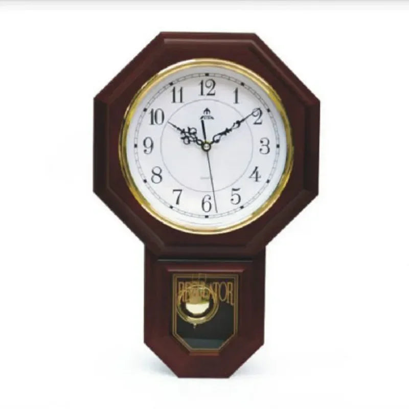 horloge murale bois foncé cadre doré aiguilles noires numeros blancs quartz regulateur batteries incluses