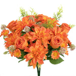 bouquet fleurs artificielles rose clair blanc orange violet dahlia marguerites feuilles vertes réaliste décoration