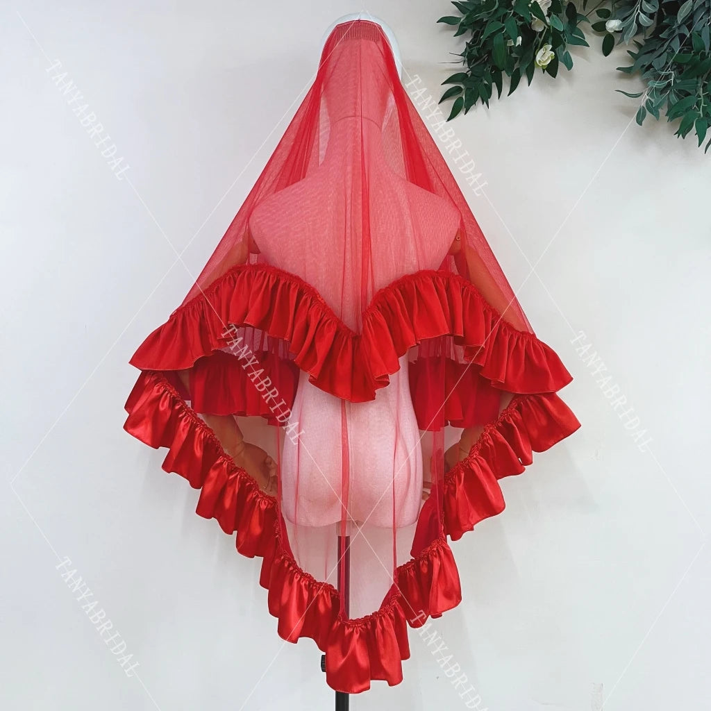 voile mariée blanc rose violet classique élégant volants polyester deux couches translucide
