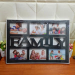 cadre photo multiple six ouvertures decoratif blanc noir motifs coeurs love family