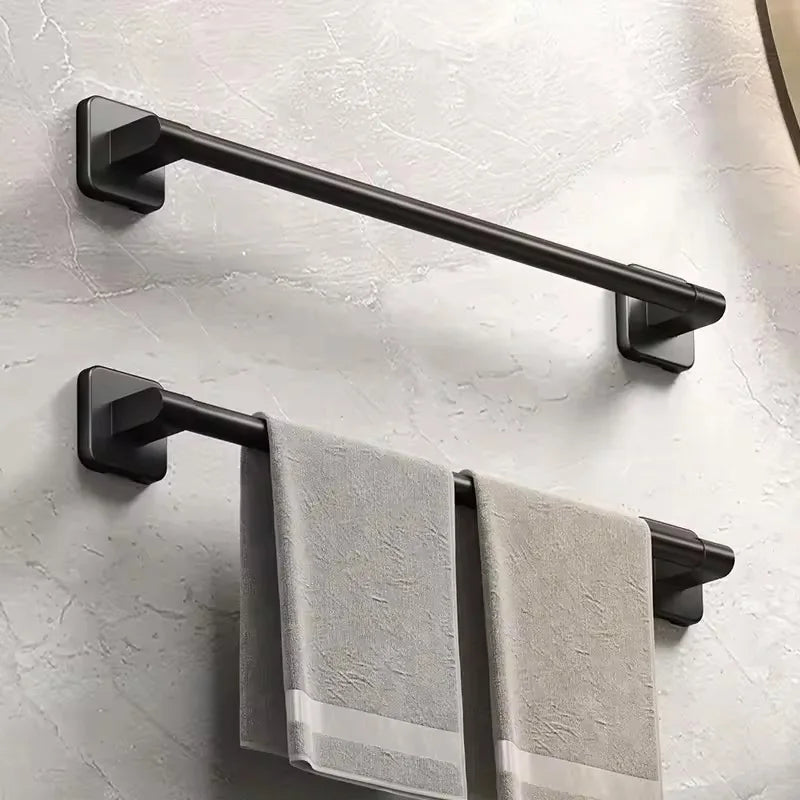 porte serviettes mural adhésif alliage aluminium noir moderne salle bain sans perçage fixe plastique