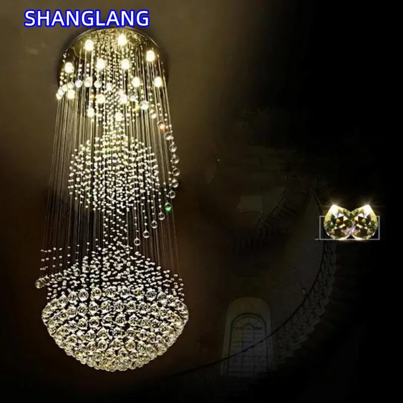suspension lumineuse moderne cristal transparentes structure métallique grande taille facile certifiée flux lumineux élevé