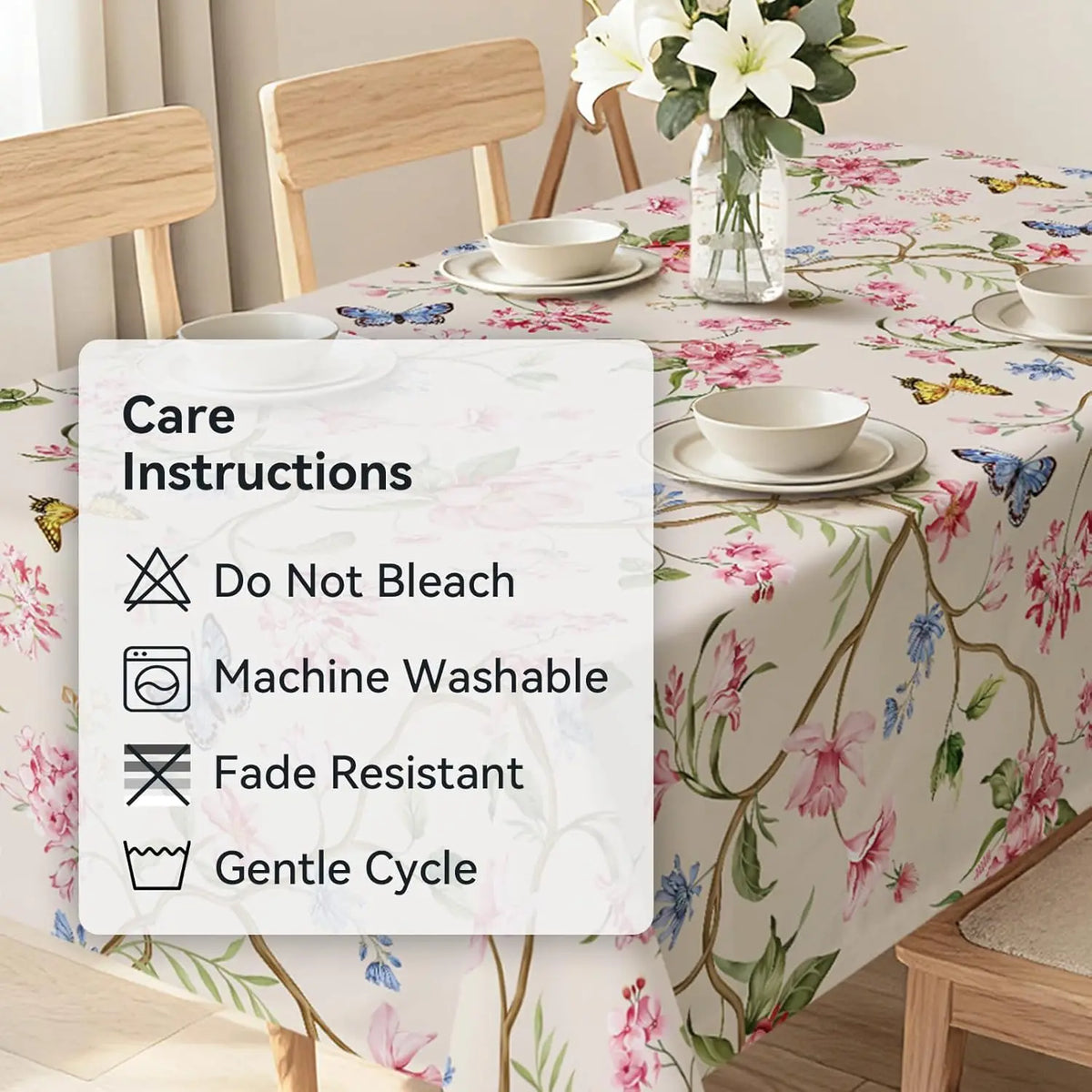 nappe table fleurs papillons branches moderne réutilisable été printemps beige rose bleu verte