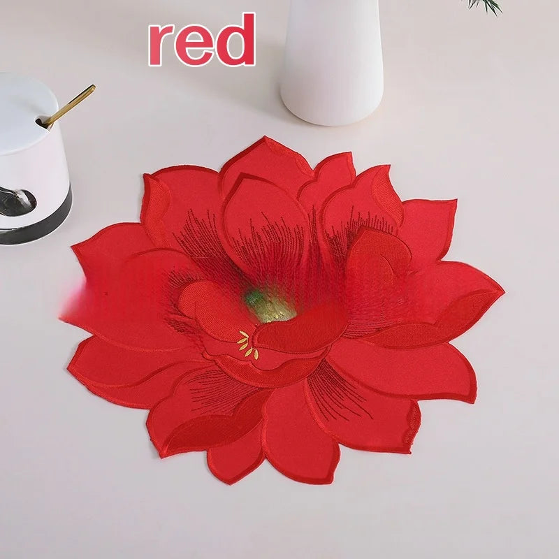serviettes table modernes fleurs stylisées orange rose vert adhésives polyester