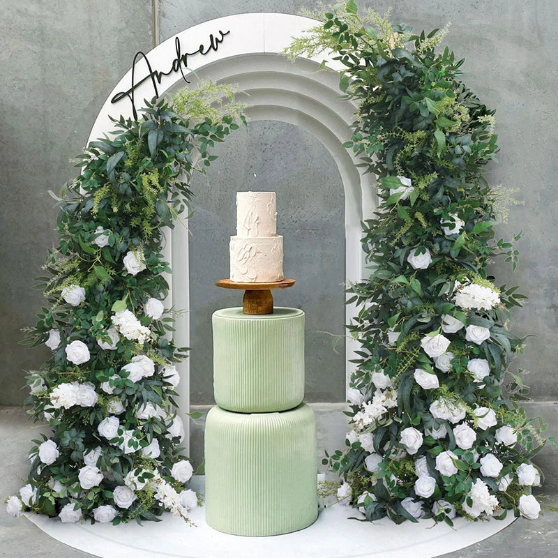 arche décorative fleurs artificielles feuillage vert mariage anniversaire baby shower extérieur table centerpiece naturel