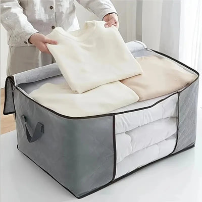 Sac de rangement pour couette gris avec fermeture éclair et fenêtre transparente