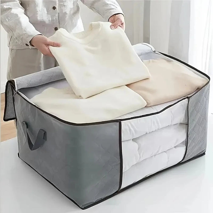 Sac de rangement pour couette gris avec fermeture éclair et fenêtre transparente