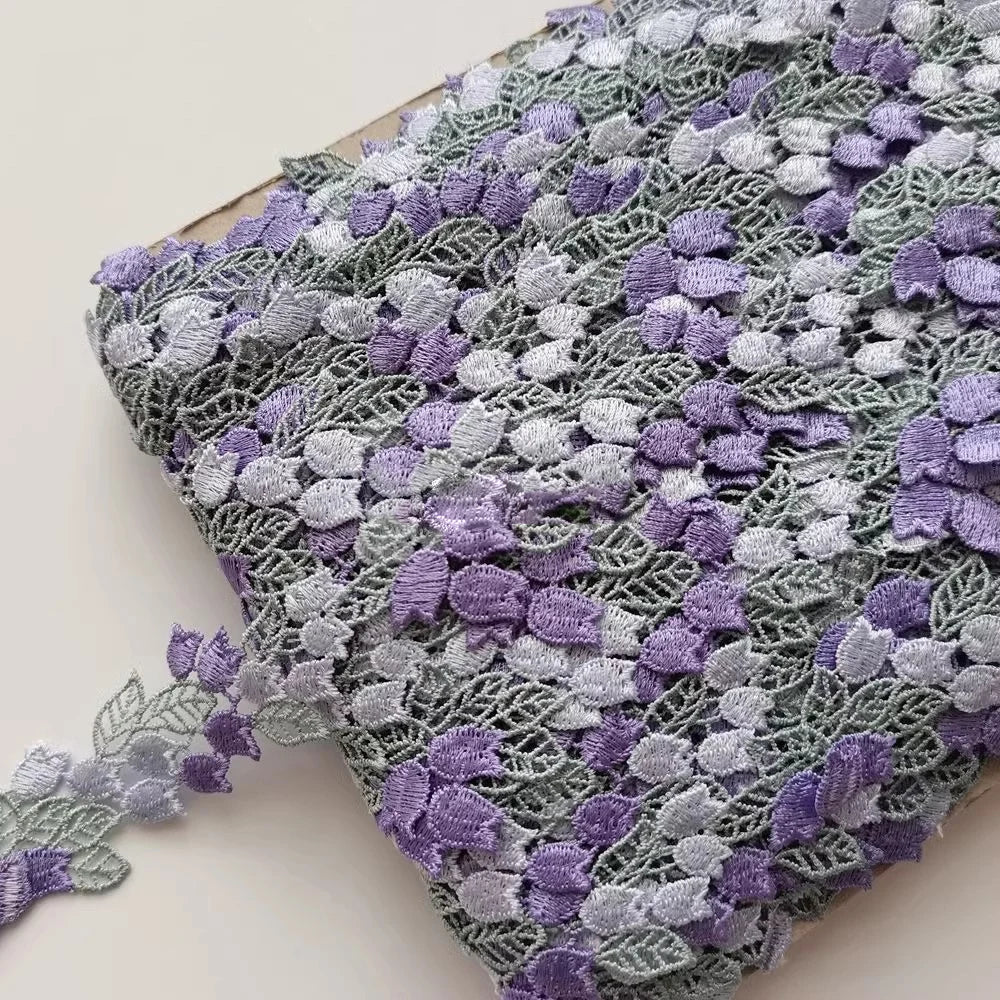 ruban dentelle floral transparent violet gris coton polyester 3.7cm large romantique