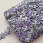 ruban dentelle floral transparent violet gris coton polyester 3.7cm large romantique