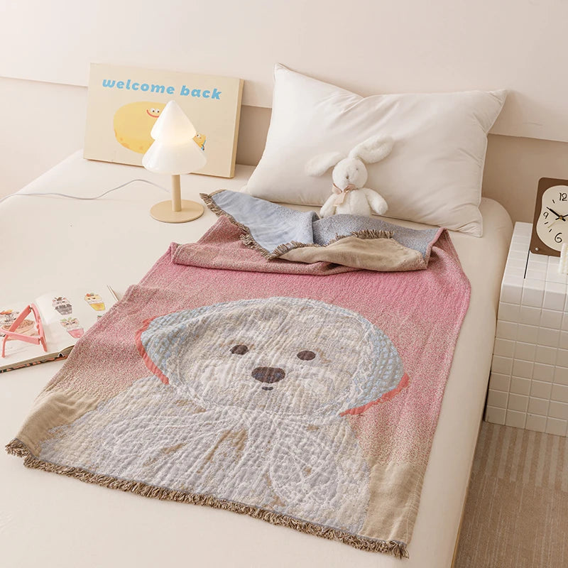 couverture coton animaux motifs douce bébé enfant jacquard absorbante multifacteurs rose gris blanc