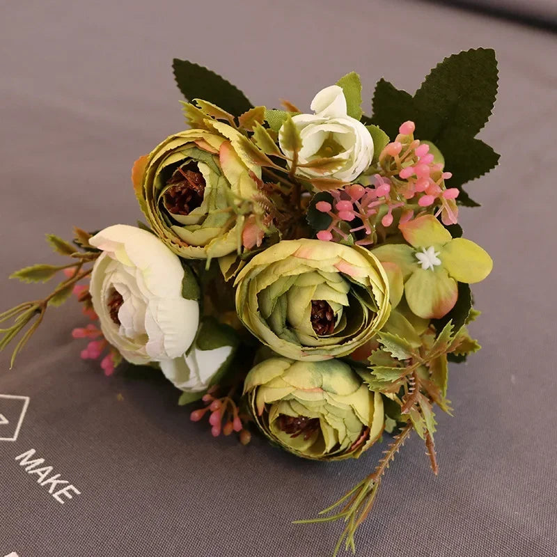 décoration mariage bouquet fleurs artificielles soie vertes blanches intérieur rustique naturel