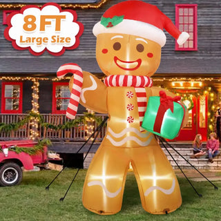 décoration noël gonflable bonhomme pain d'épices chapeau père noël canne cadeau festifextérieur led 24mètres