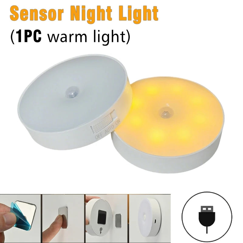 lampe nuit led détecteur mouvement rechargeable usb blanc moderne adhésif