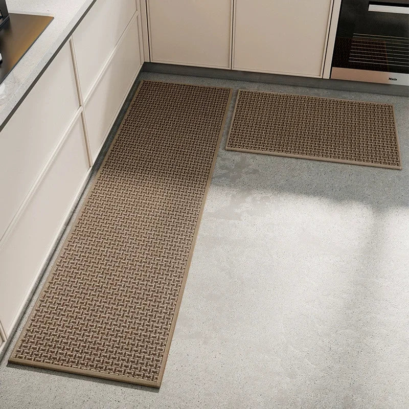 tapis sol antidérapant imperméable résistant décoloration texture tissée motif géométrique couleur beige moderne
