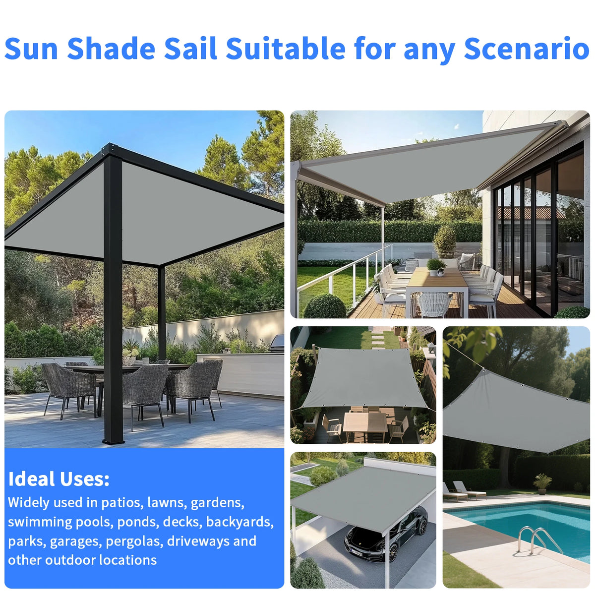 voile soleil gris clair poly coton enduit pu résistante l'eau moderne 2x2m 2x3m 3x3m