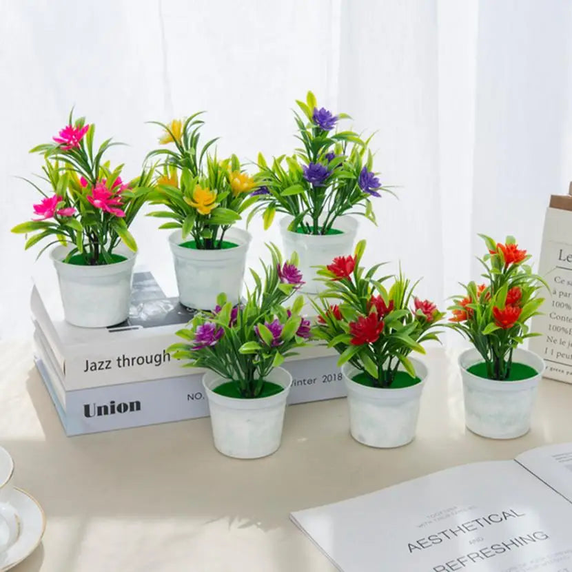 Décoration intérieure moderne pot fleuri artificiel couleurs vives maison salon chambre
