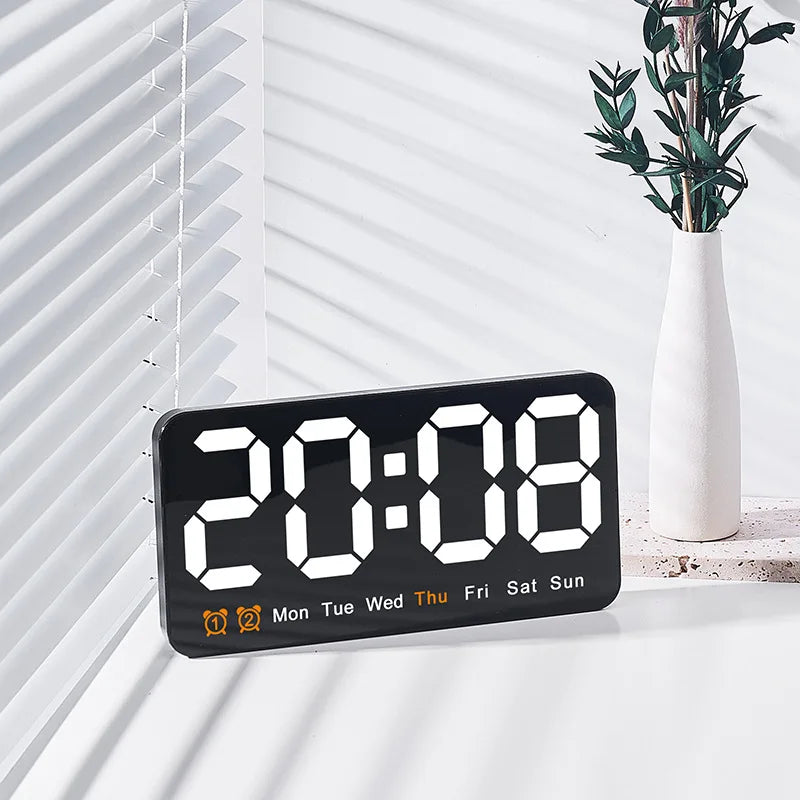 horloge murale numérique réveil double alarme calendrier led moderne noire blanche rose bleu verte