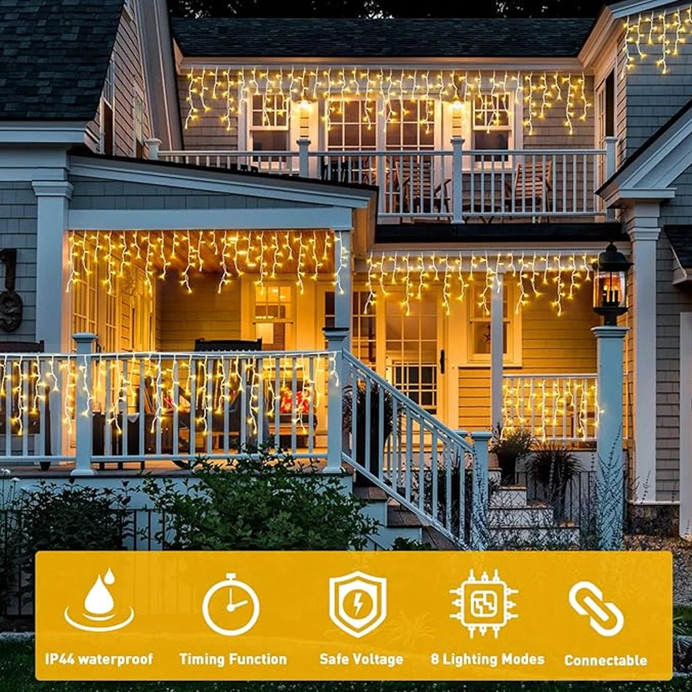 guirlande lumineuse led 20m 480 diodes blanc chaud bleu moderne modes festive decoration extérieure