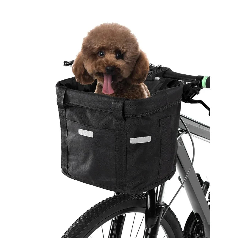 panier vélo utilitaire noir tissu oxford toile réfléchissante fixe guidon sportif transporte chien