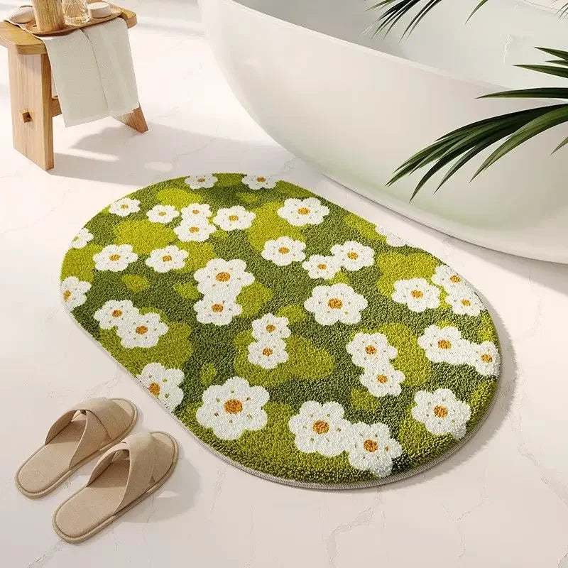 tapis bain moderne fleurs colorées résistant l'eau antidérapant vert blanc jaune rose bleu orange