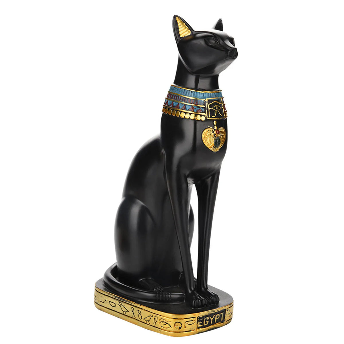 statuette chat égyptien résine ornement maison noël décoration or hiéroglyphes ancien populaire