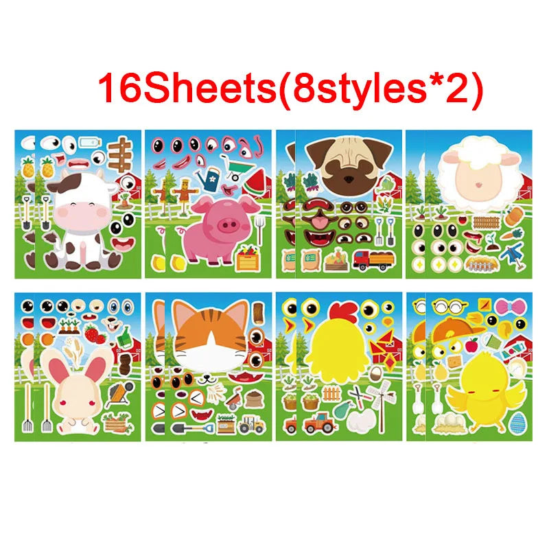 sticker animaux ferme multicolore cartoon adhésif diy activités enfants garçons filles fournitures bricolage artisanal