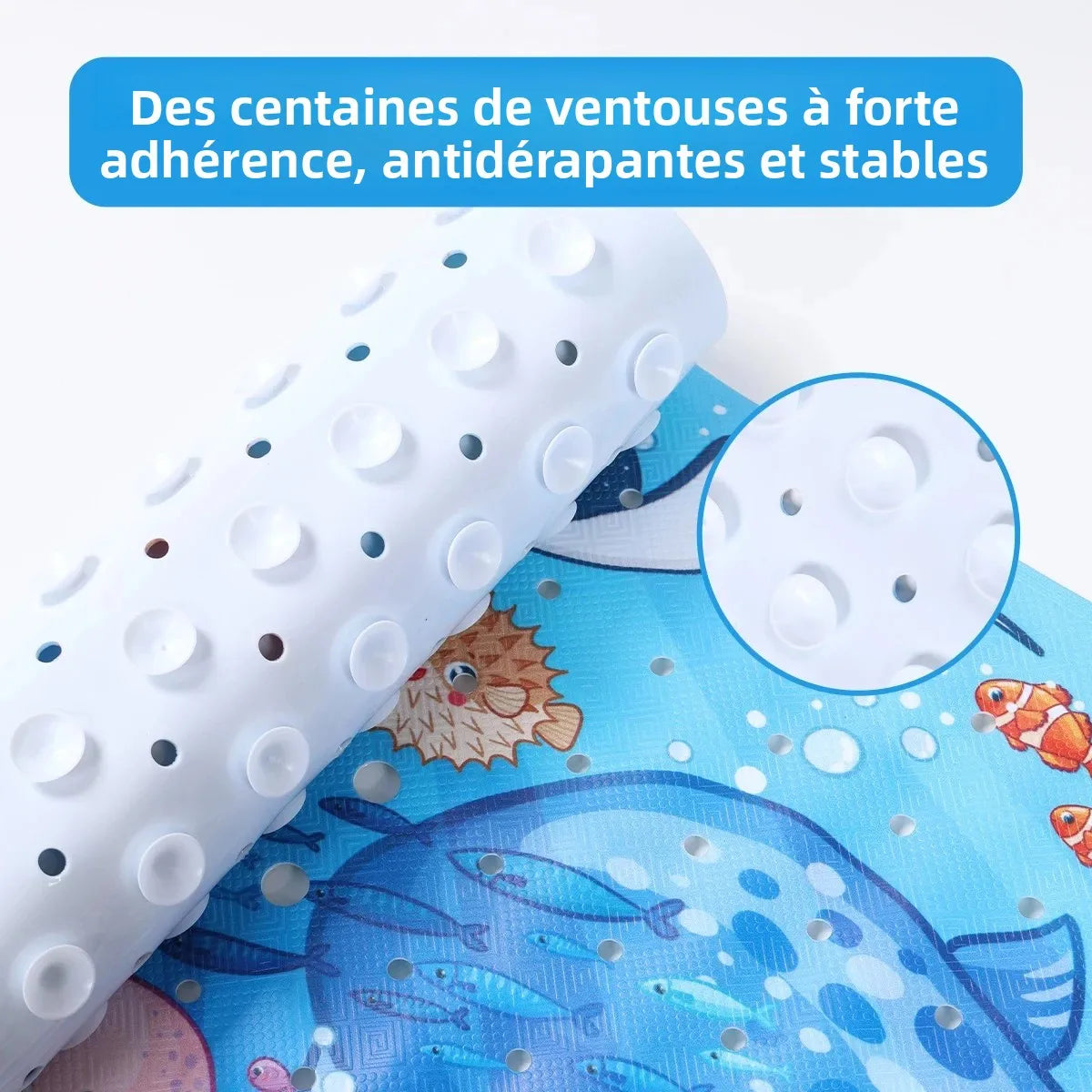 tapis baignoire enfant thème marin poissons coraux bulles ventouses salle bain sécurité antidérapant