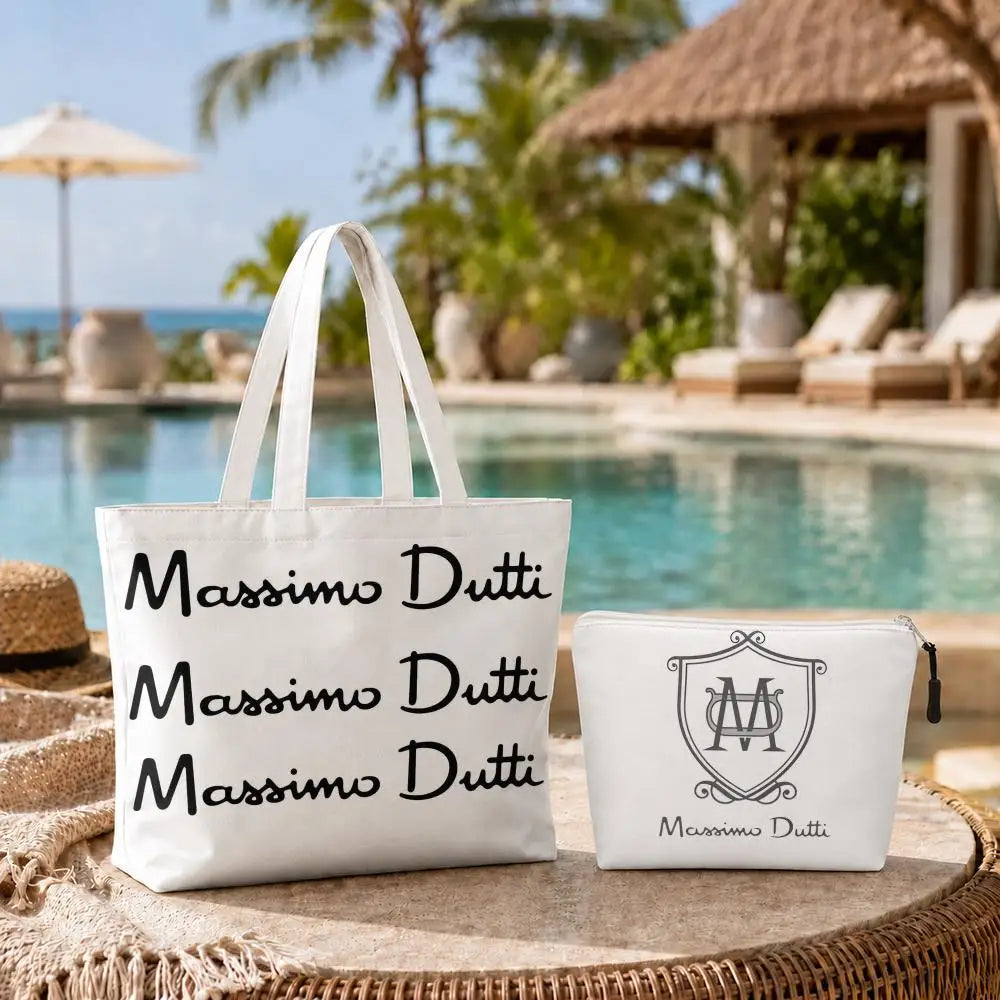 sac main toile blanche pochette logo poignées détachables fermeture éclair