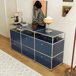 meuble tiroirs bleu marine moderne pieds ronds tiroirs store living room bois métal