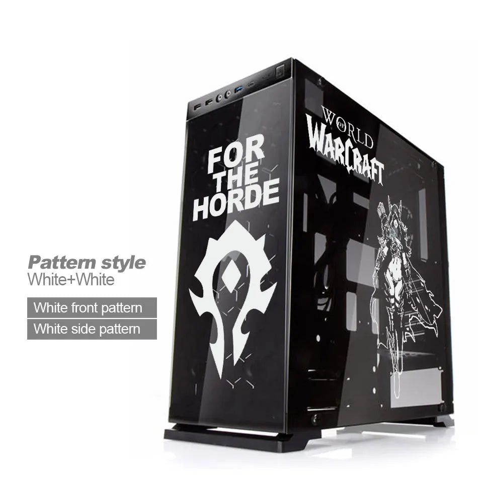 autocollants vinyle decoration graphique world of warcraft noir blanc boitier pc moderne gaming fenetre