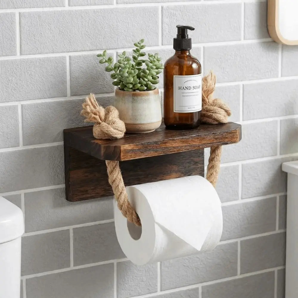 porte papier toilette bois vieilli rustique marins bohème etagere murale turquoise marron fonce