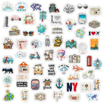 sticker voyage multicolore transparent adhésif illustration vectorielle globe caméra carte billet avion adultes adolescents