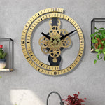 horloge murale décorative engrenages industriels noir blanc doré chiffres cercle métal transparent salon