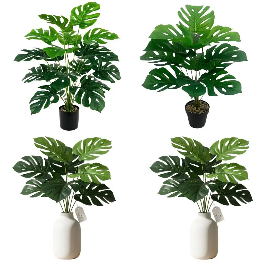 plantes artificielles grandes feuilles vertes blancs moderne tropicale décoration mur extérieur accrochées