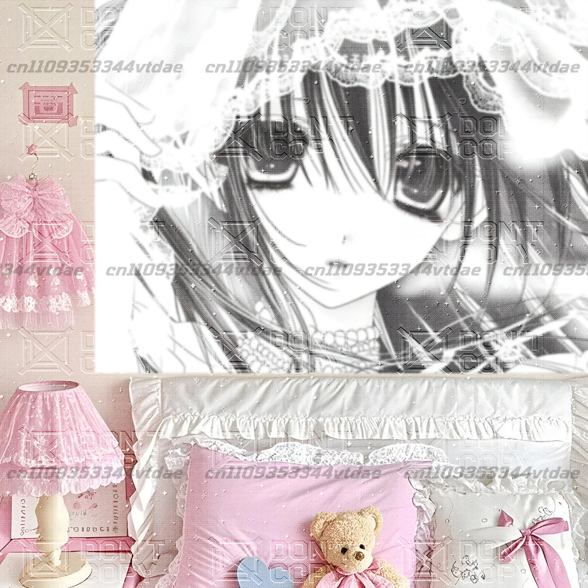 décoration murale romantique coussin dentelle blanche ours peluche rose blanc opaque