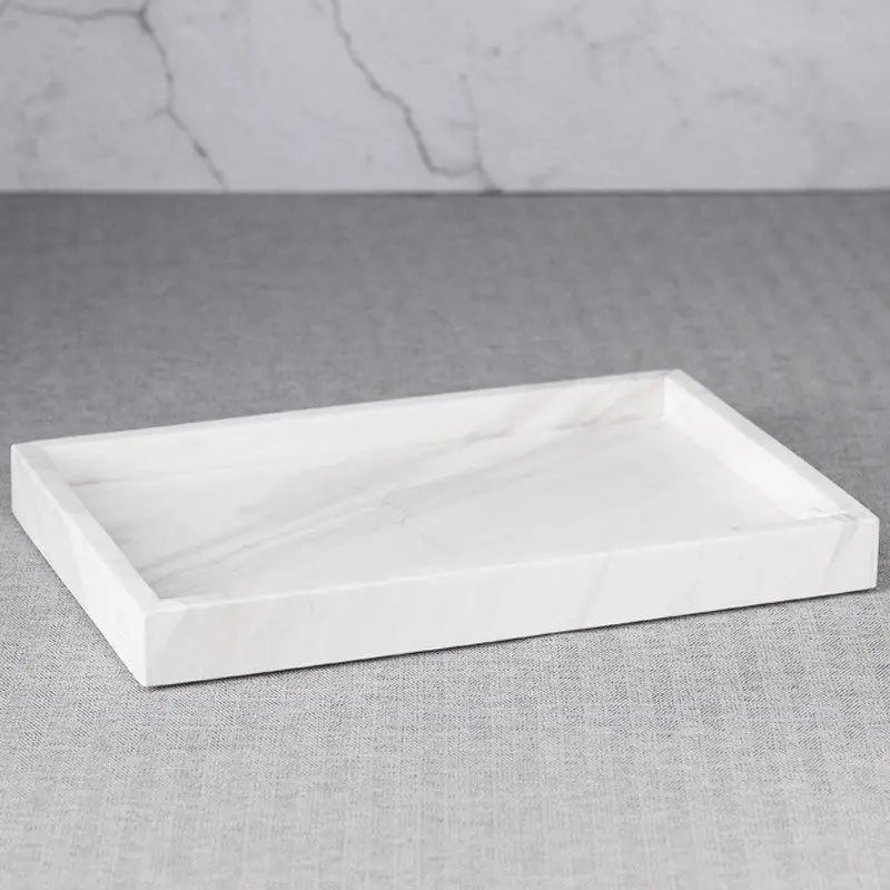 plateau silicone blanc imitation marbre moderne organisateur salle bain coiffeuse diffuseur aromates bijoux 20cm