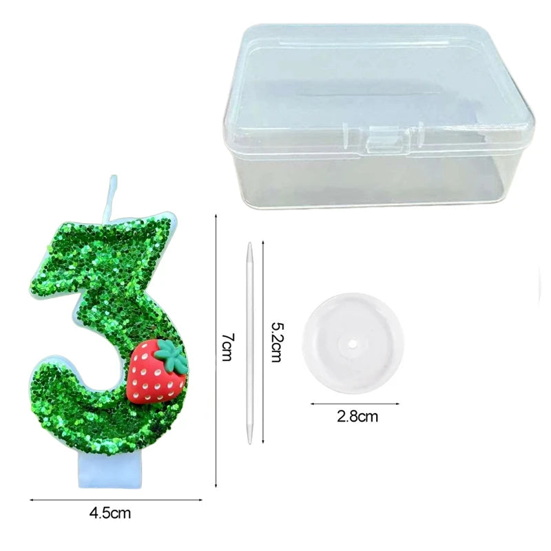 bougies anniversaire forme chiffres paillettees verte blanches decoratives fruits couteau sucre support bougie box