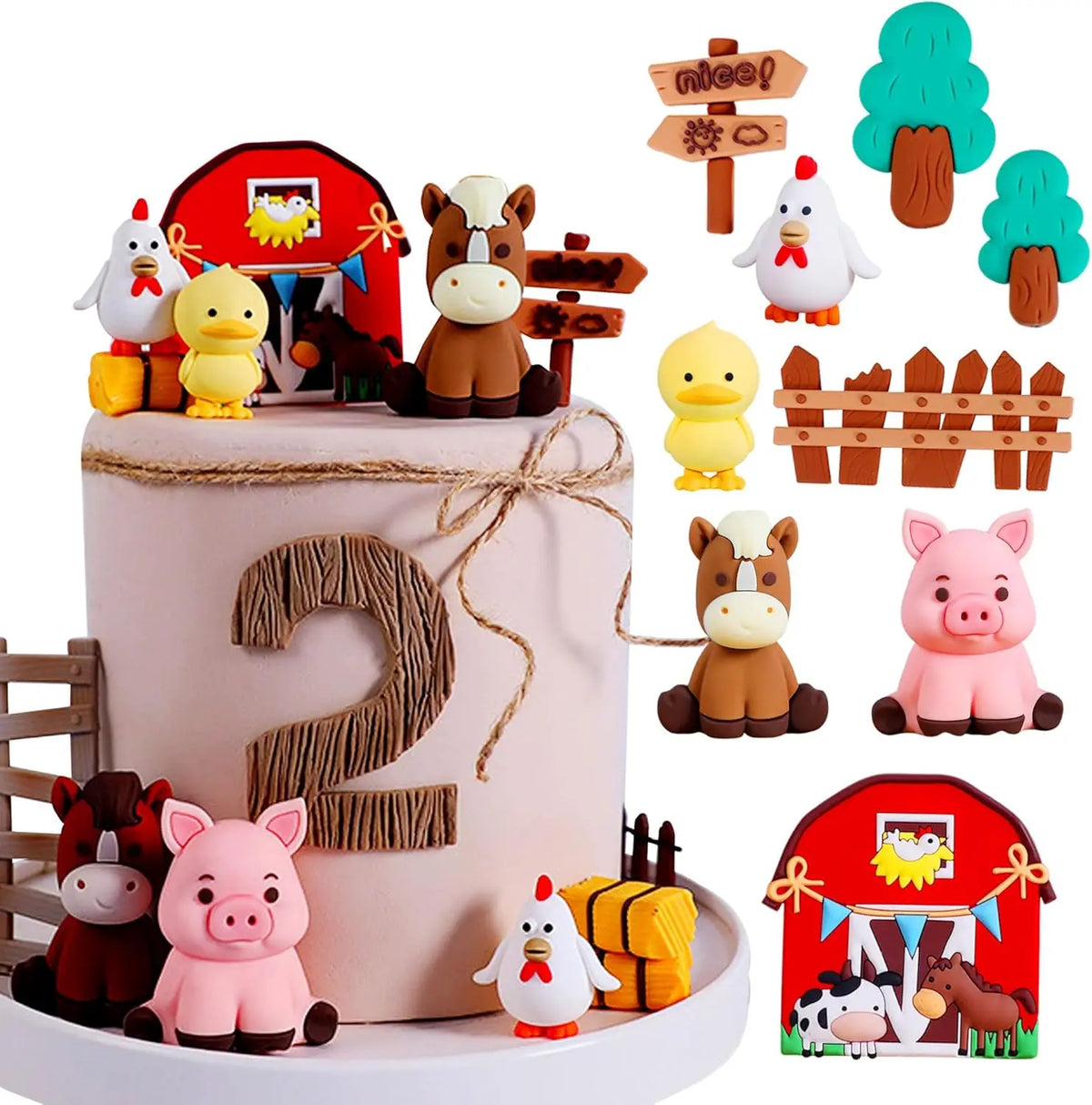 figurines animaux accessoires gâteau cartoon enfantin clôture grange happy birthday nice propriévements mariage anniversaire