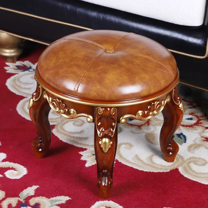 tabouret sculpté cuir tissu brodé classique baroque élégant maison salon chambre