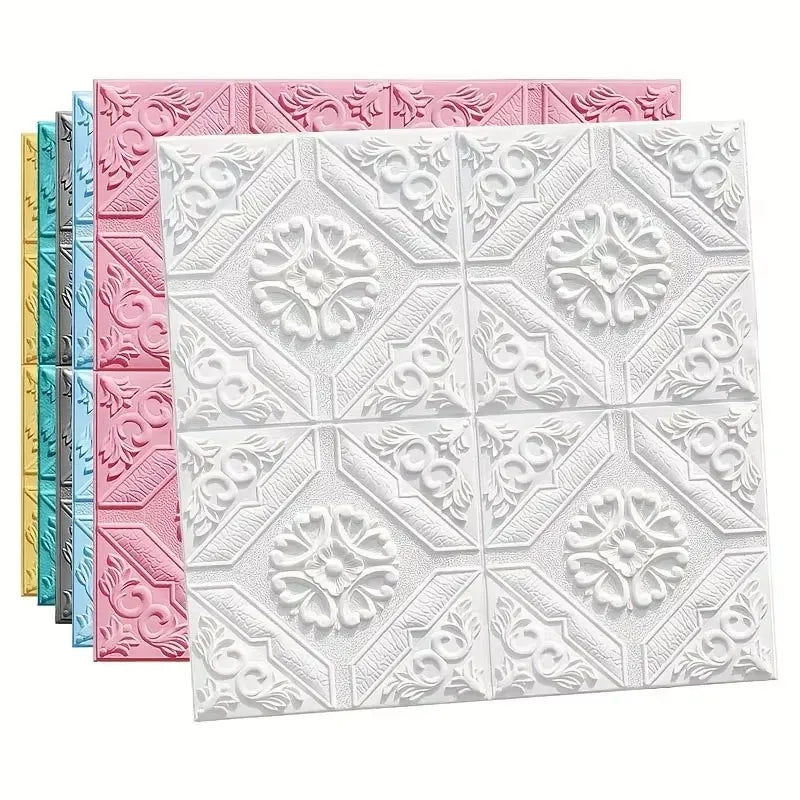 plaques decoratives murales ornements floraux geometriques blanc rose bleu jaune classique adhesives resistantes eau