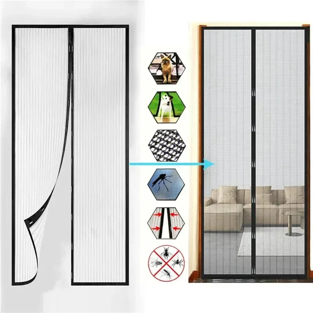 rideau porte magnétique noir blanc maille fine transparent moderne fonctionnel