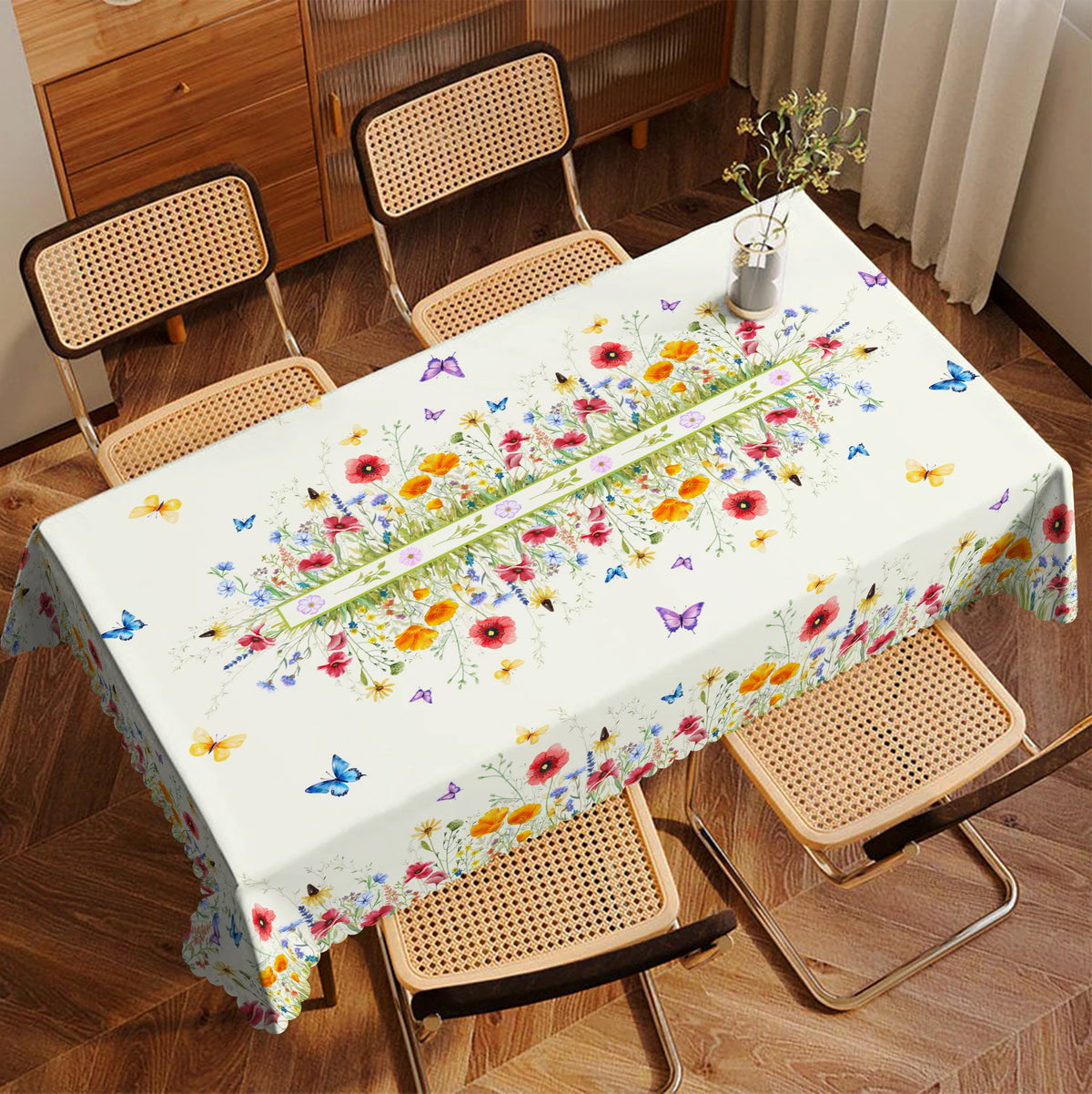 nappe fleur printemps imperméable lavable extérieur mariage fête verte multicolore bordure carreaux adhésifs