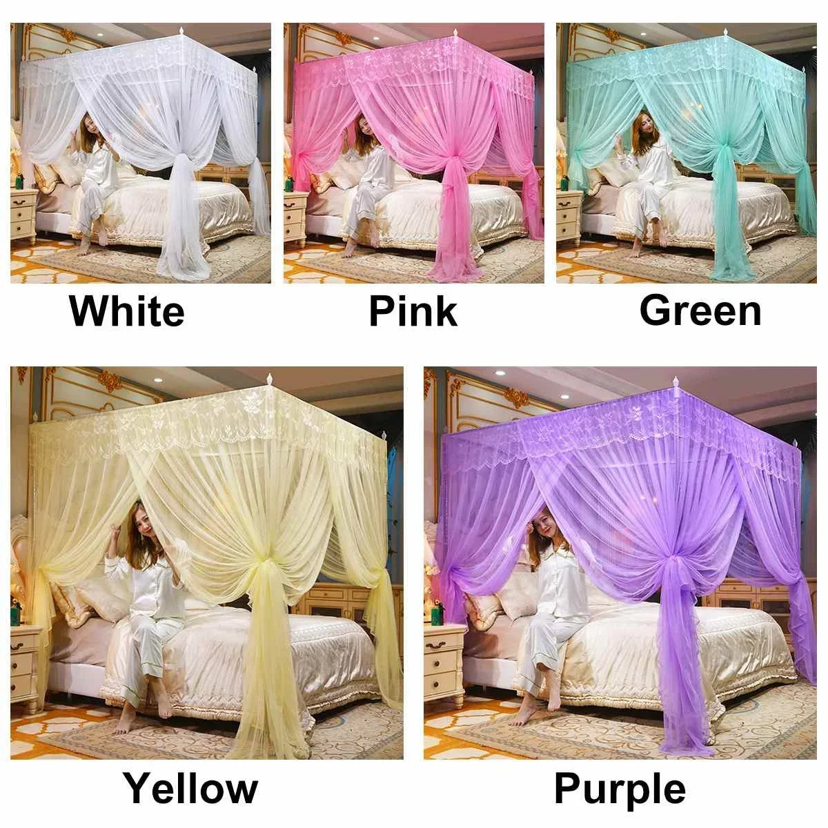 moustiquaire rideau lit quatre coins dentelle blanche transparente protection insectes voyage maison camping