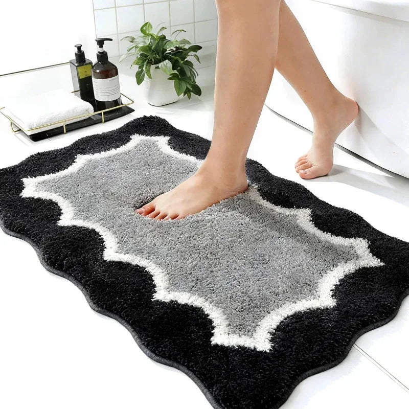 tapis bain moderne motif géométrique bordure dentelée doux antidérapant absorbant salle bain