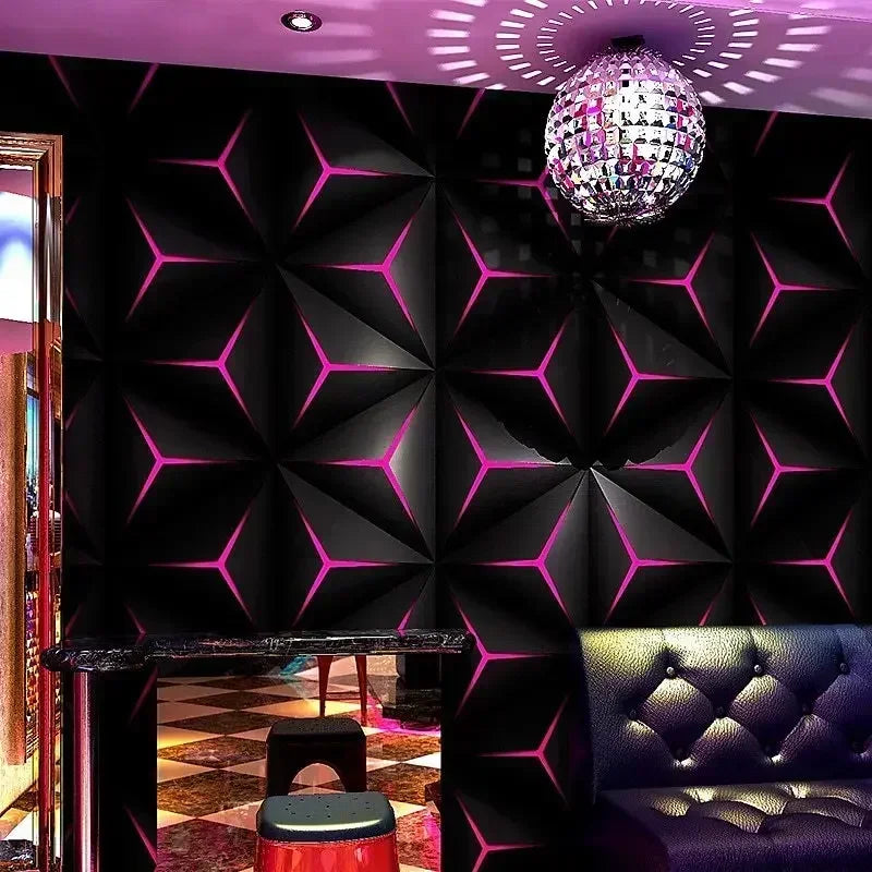 papier peint mural géométrique 3D moderne couleur rouge noir bleu festive discothèque bar