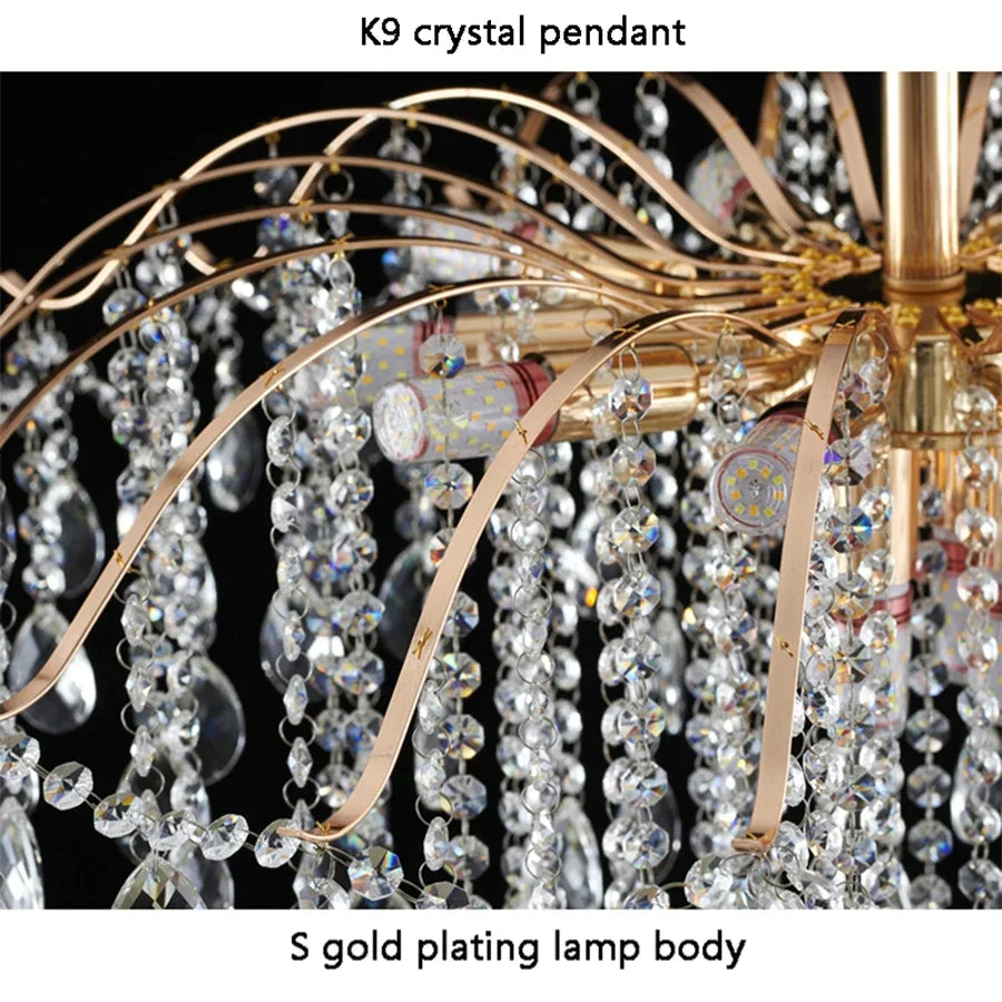 plafonnier moderne luxueux cristal pendans or led salon décoration lustreintérieur chambre château