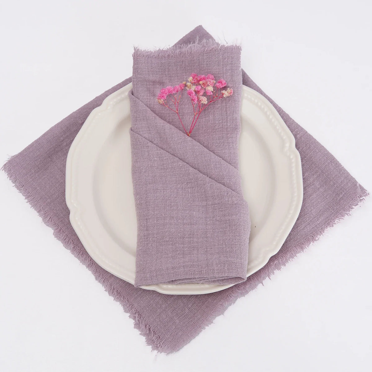lot dix serviettes table coton beige clair franges rustiques mariage décoration chic maison